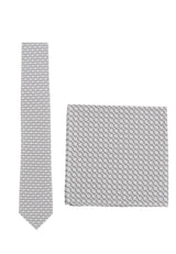 (Silber) Krawatte und Einstecktuch Set Hochzeit Kreise – Krawatte und Tuch ausgelegt