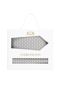 (Silber) Krawatte Einstecktuch Set Kreise Seide – Sterlington Geschenkbox Frontalansicht
