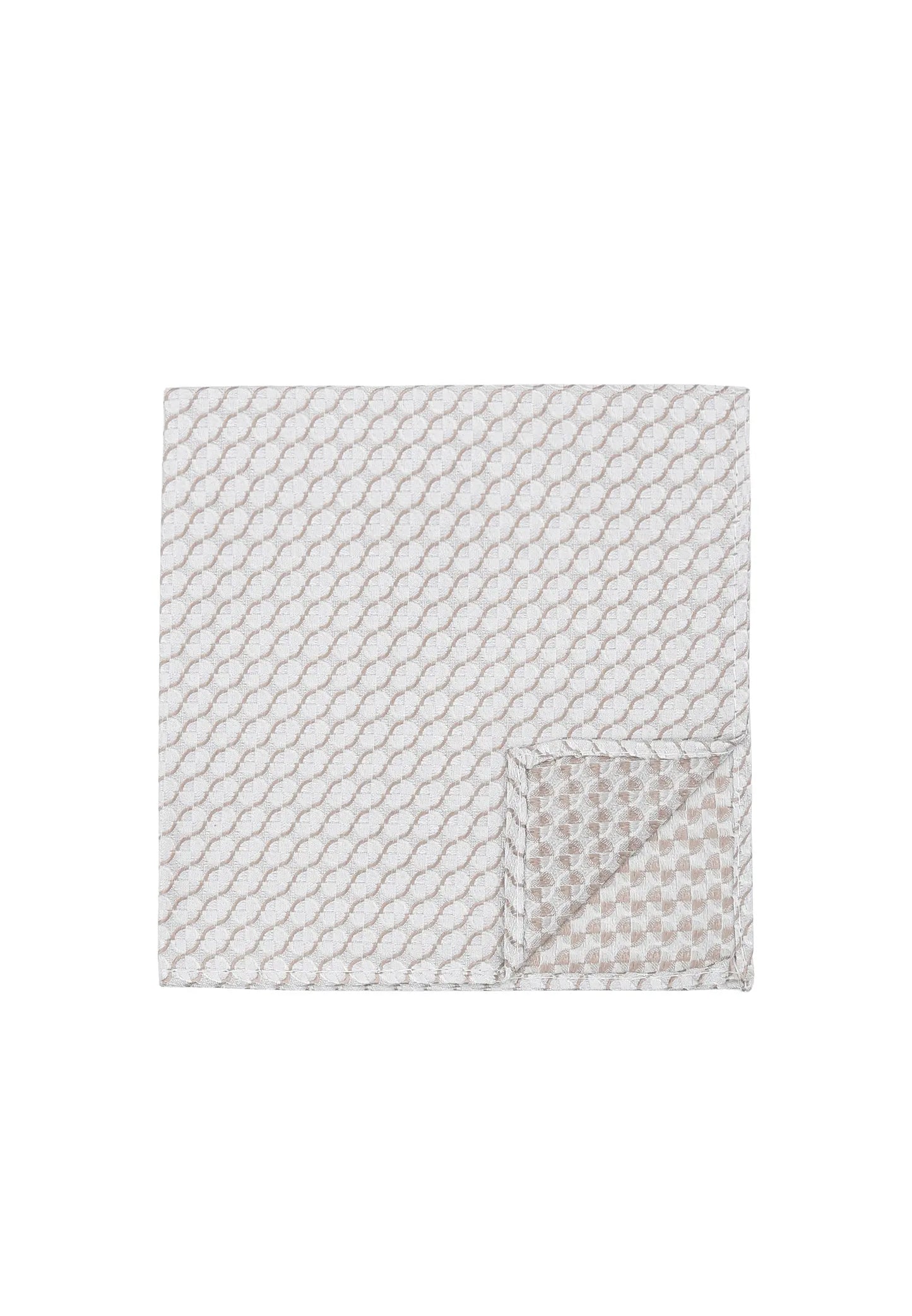 (Beige) Einstecktuch Hochzeit Kreise Seide – Detailansicht mit Ecke umgeschlagen