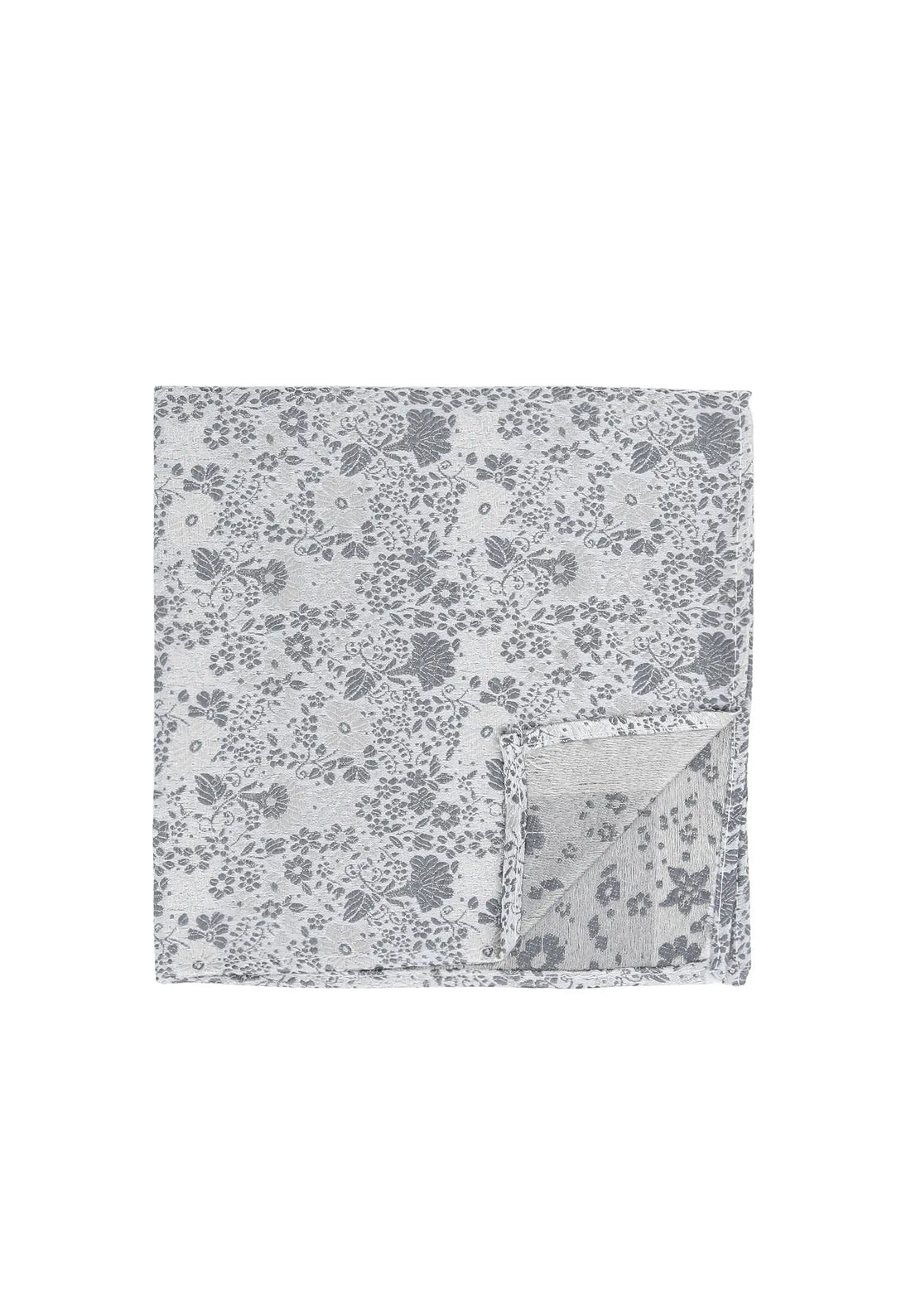 (Silber) Einstecktuch Hochzeit Floral Seide – Detailansicht mit Ecke umgeschlagen