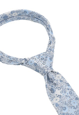 (Hellblau) Hochzeitskrawatte Floral Seide – Detailansicht gebundener Knoten