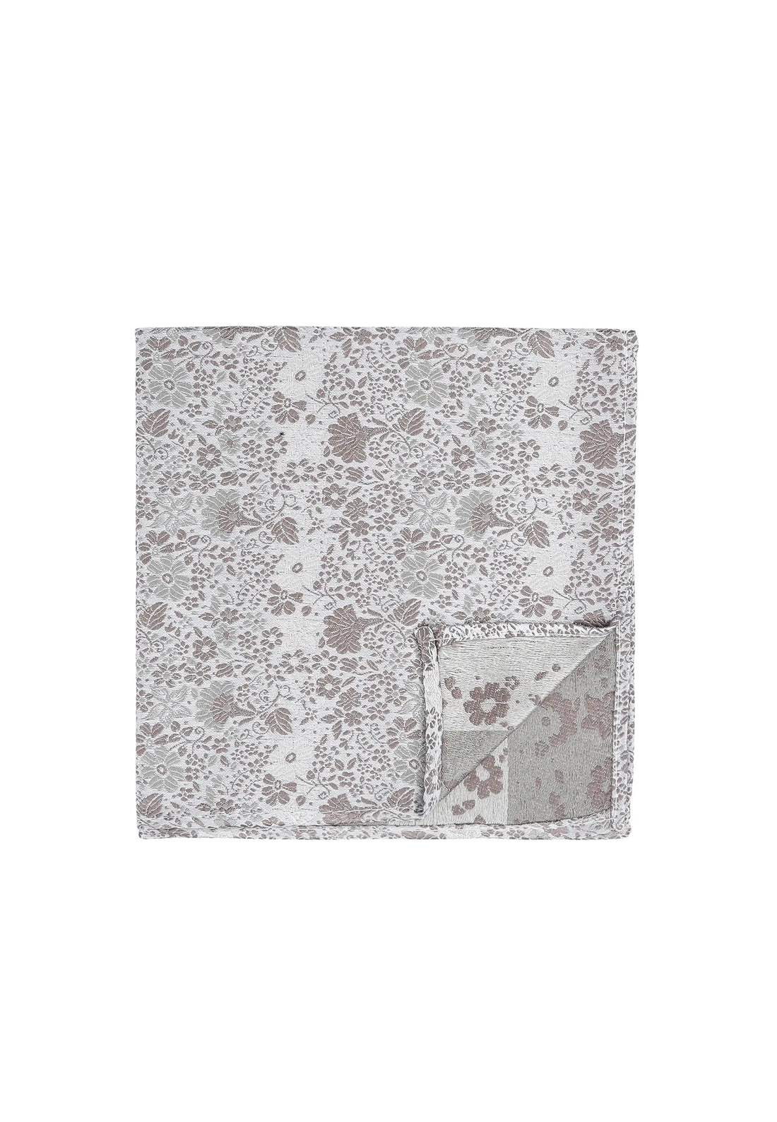 (Taupe) Einstecktuch Hochzeit Floral Seide – Detailansicht mit Ecke umgeschlagen