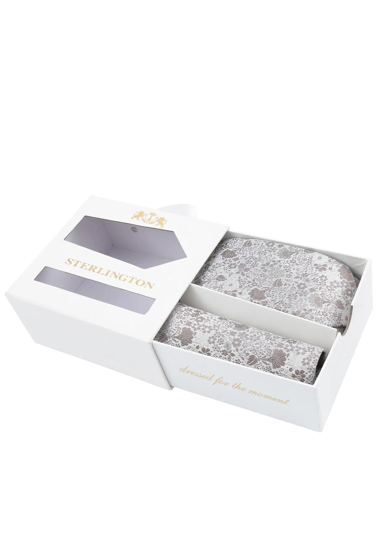 (Taupe) Krawatte Einstecktuch Set Sterlington – Geschenkbox schräg geöffnet