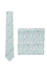 (Mint) Krawatte und Einstecktuch Set Hochzeit Floral – Krawatte und Tuch ausgelegt