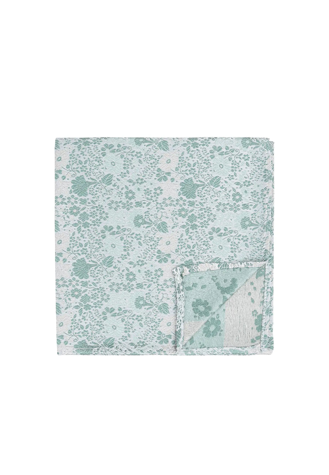 (Mint) Einstecktuch Hochzeit Floral Seide – Detailansicht mit Ecke umgeschlagen