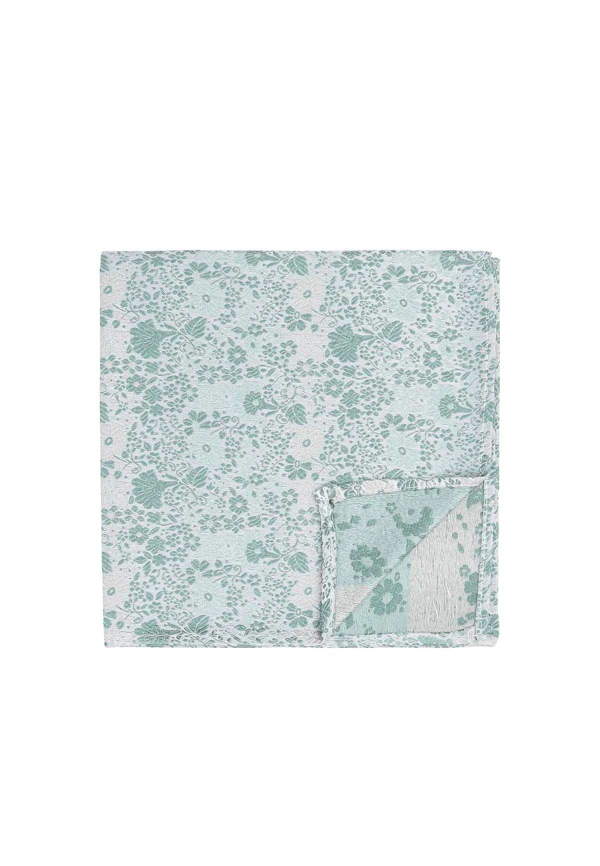 (Mint) Einstecktuch Hochzeit Floral Seide – Detailansicht mit Ecke umgeschlagen