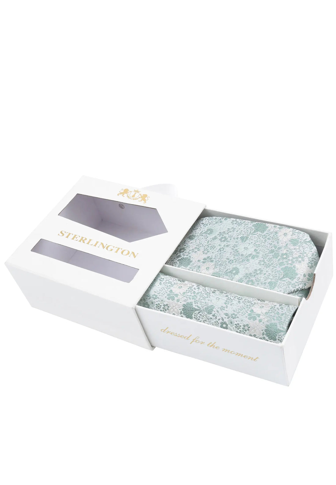 (Mint) Krawatte Einstecktuch Set Sterlington – Geschenkbox schräg geöffnet