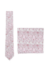 (Rosa) Krawatte und Einstecktuch Set Hochzeit Floral – Krawatte und Tuch ausgelegt