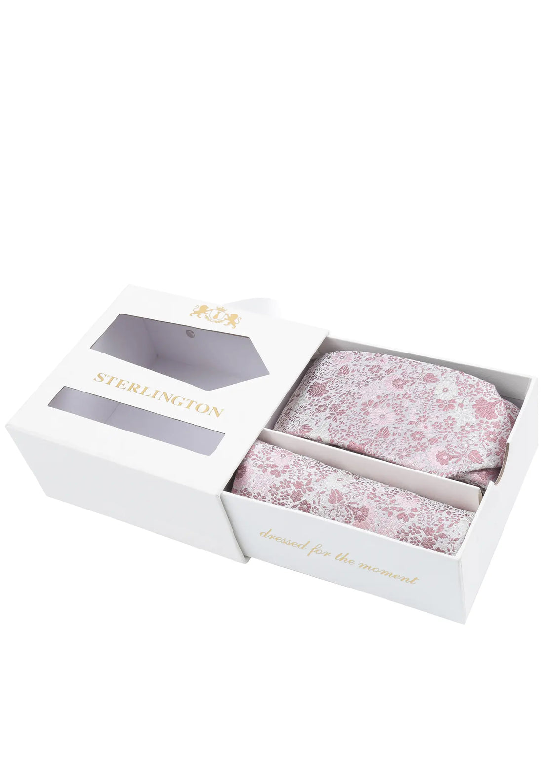 (Rosa) Krawatte Einstecktuch Set Sterlington – Geschenkbox schräg geöffnet