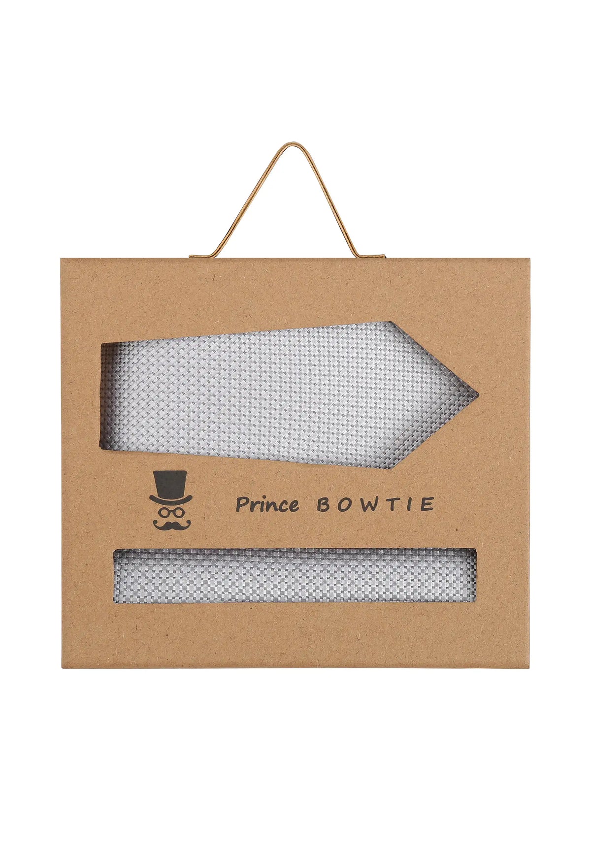 (Silber) Krawatte Einstecktuch Set Herren Mikromuster Seide – Geschenkverpackung Prince Bowtie
