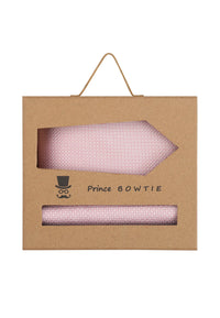 (Rosa) Krawatte Einstecktuch Set Herren Mikromuster Seide – Geschenkverpackung Prince Bowtie