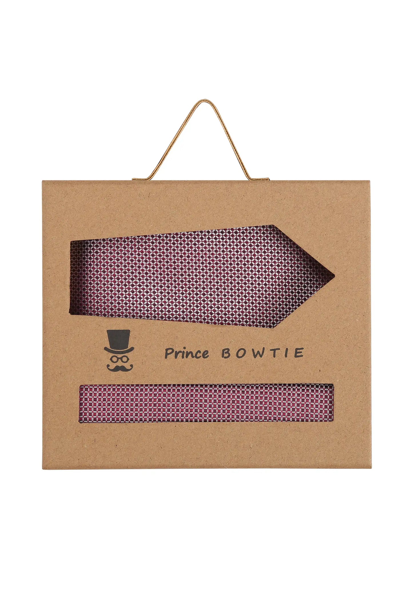(Bordeaux) Krawatte Einstecktuch Set Herren Mikromuster Seide – Geschenkverpackung Prince Bowtie