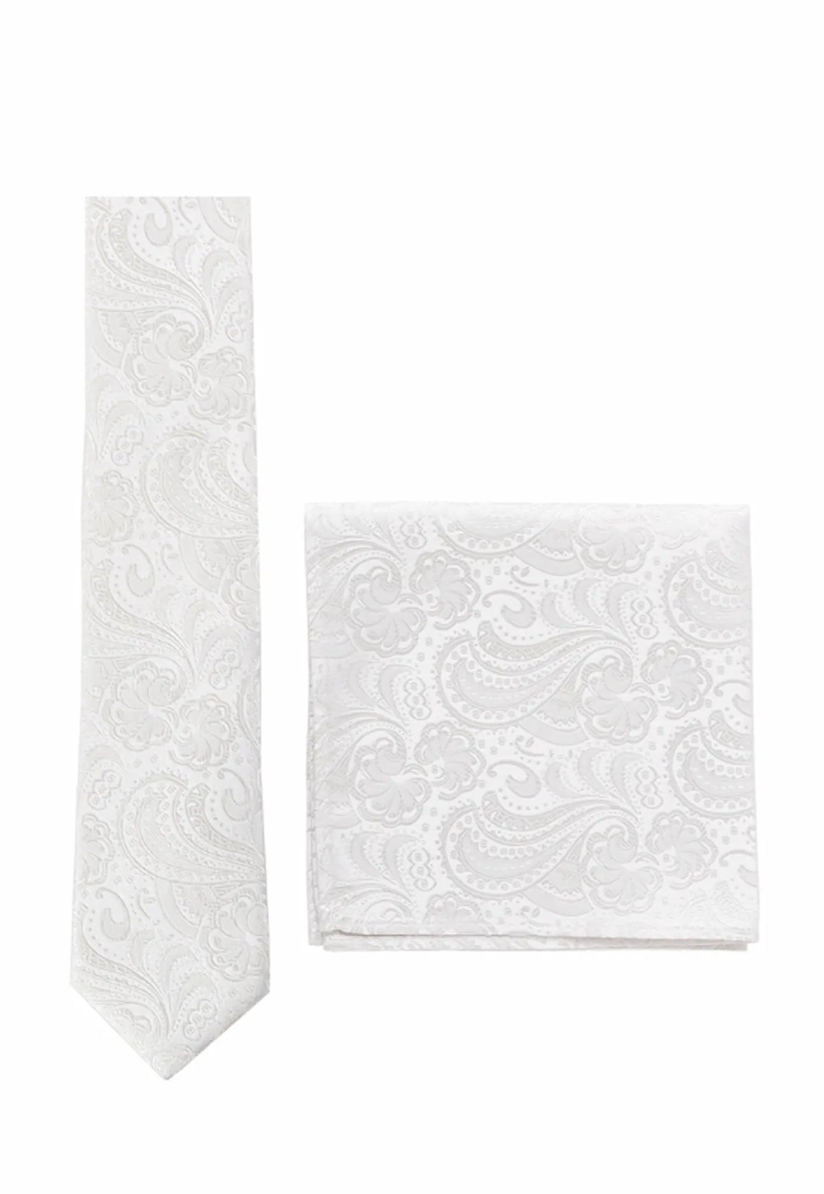 (Off-White) Krawatte und Einstecktuch Herren Paisley Seide – Gesamtansicht