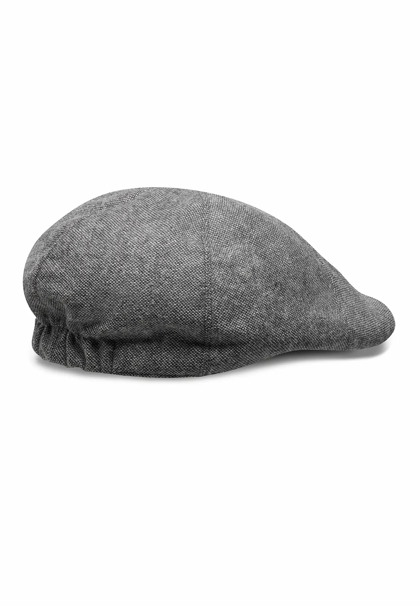 (Grau) Schiebermütze Tweed Flat Cap – Rückansicht mit Gummiband