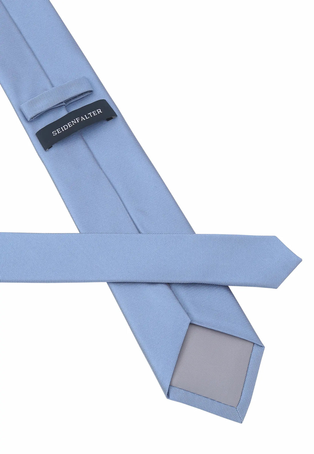 (Hellblau) Uni Krawatte Rückseite mit Label Detailaufnahme