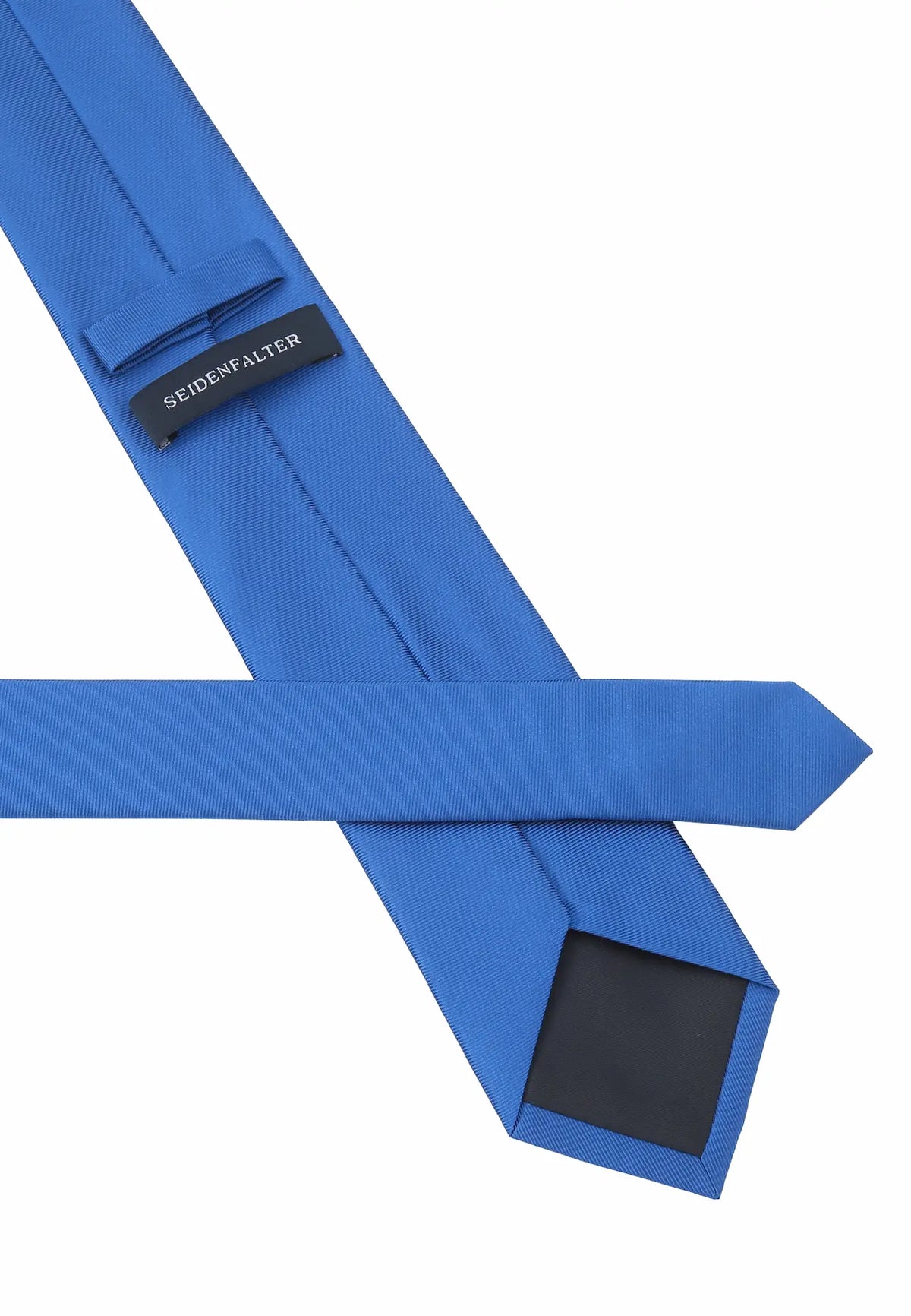 (Blau) Uni Krawatte Rückseite mit Label Detailaufnahme