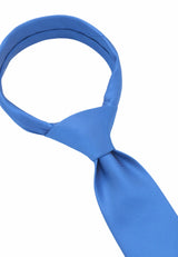 (Blau) Uni Krawatte Detail Knotenbereich feine Uni Struktur