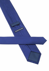 (Jeansblau) Uni Krawatte Rückseite mit Label Detailaufnahme