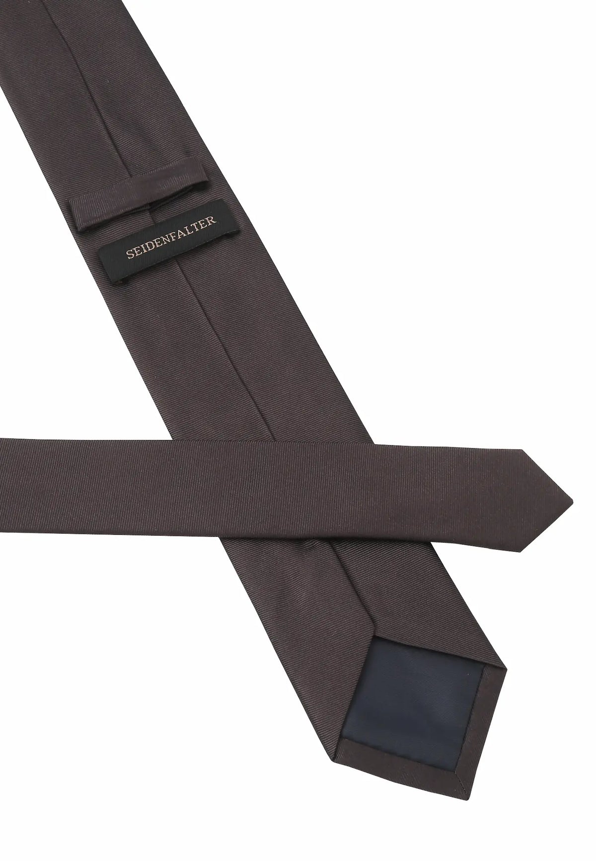 (Dunkelbraun) Uni Krawatte Rückseite mit Label Detailaufnahme