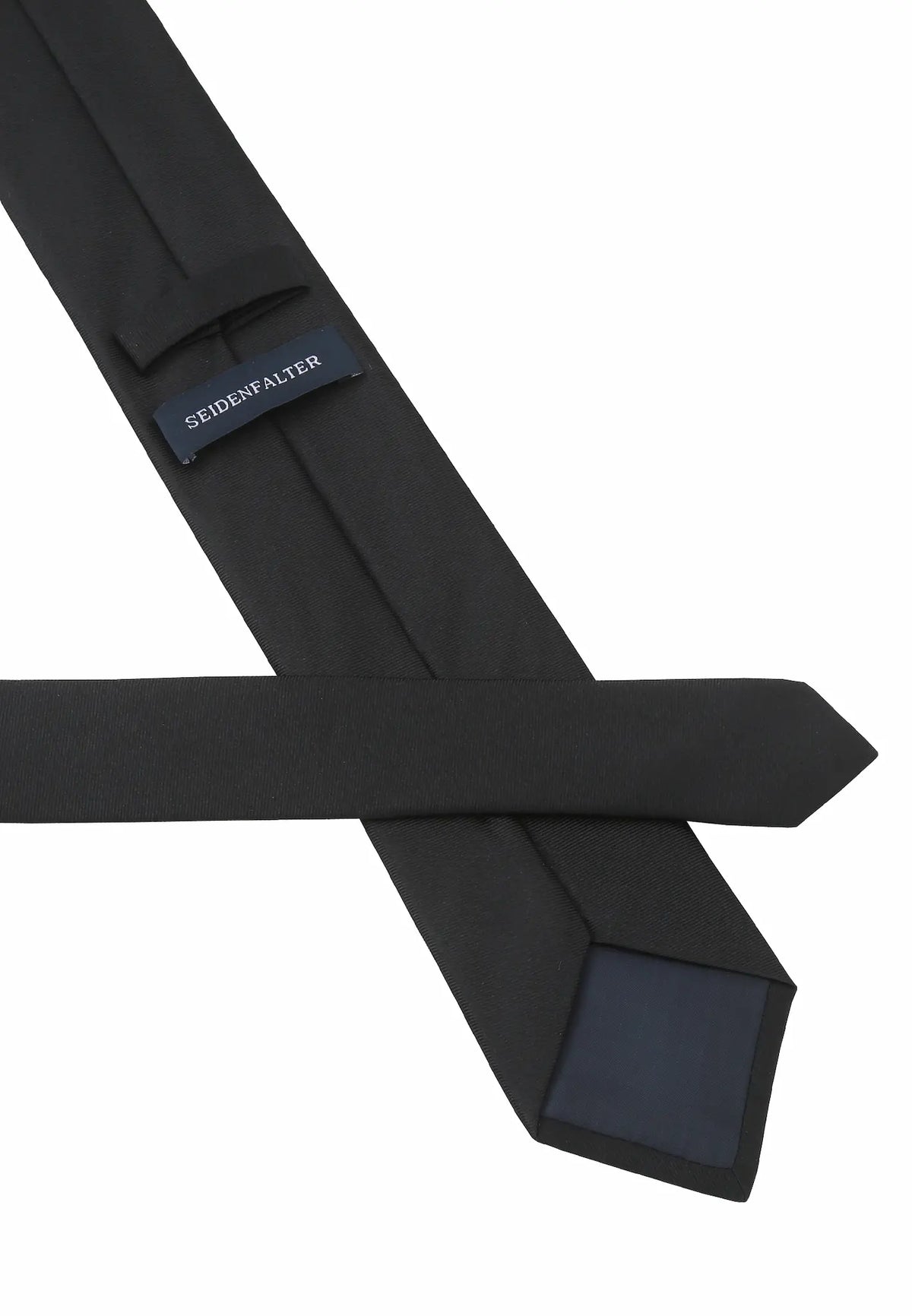 (Schwarz) Uni Krawatte Rückseite mit Label Detailaufnahme