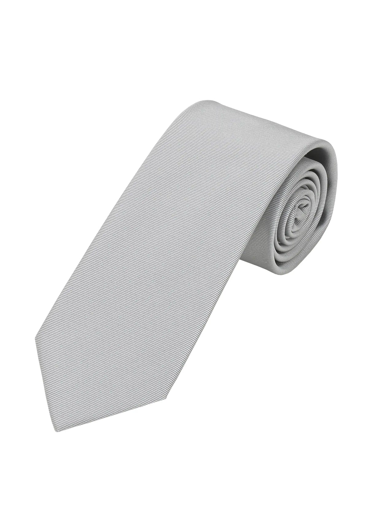 (Silber) Uni Krawatte 7cm–7.5cm gerollt Vorderansicht