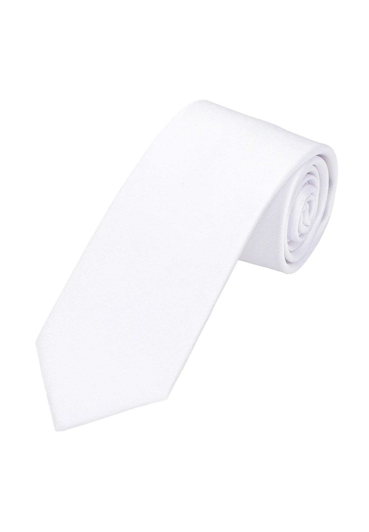 (Weiß) Uni Krawatte 7cm–7.5cm gerollt Vorderansicht
