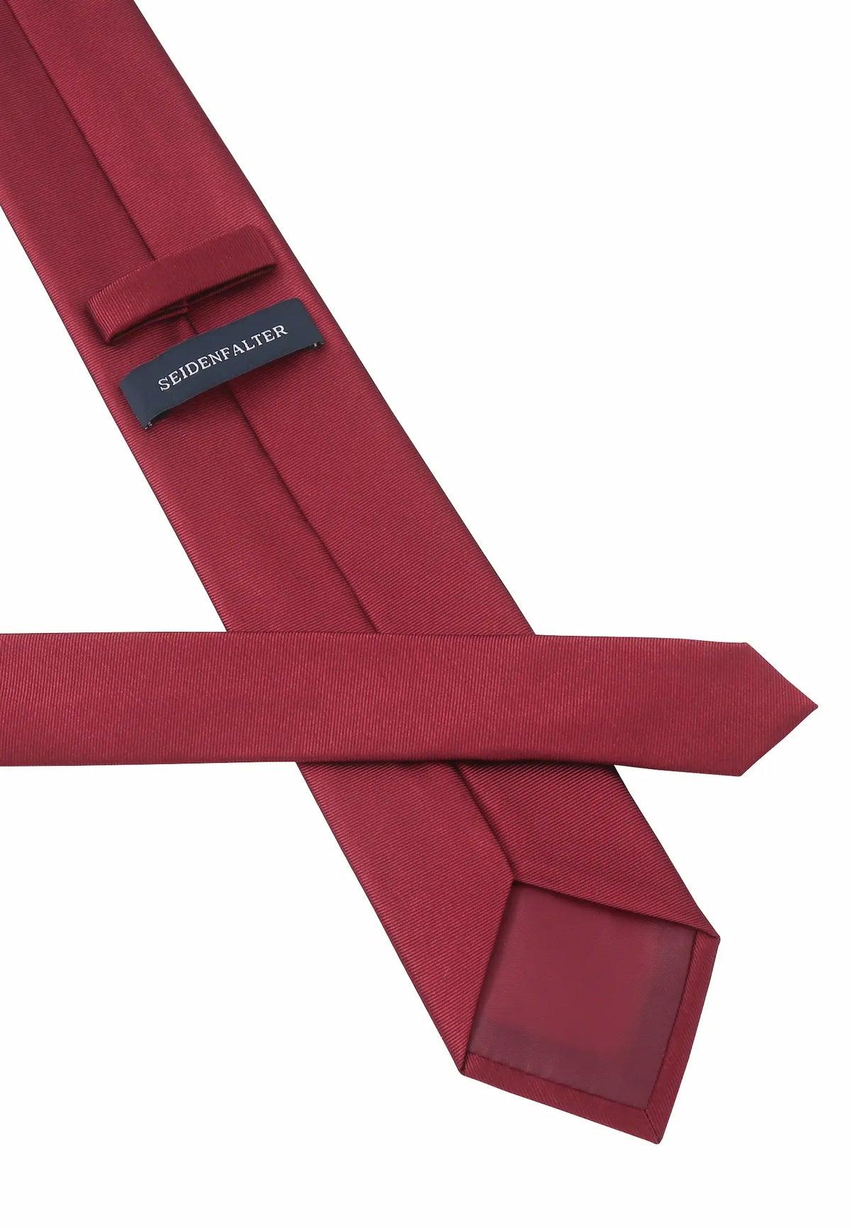 (Bordeaux) Uni Krawatte Rückseite mit Label Detailaufnahme