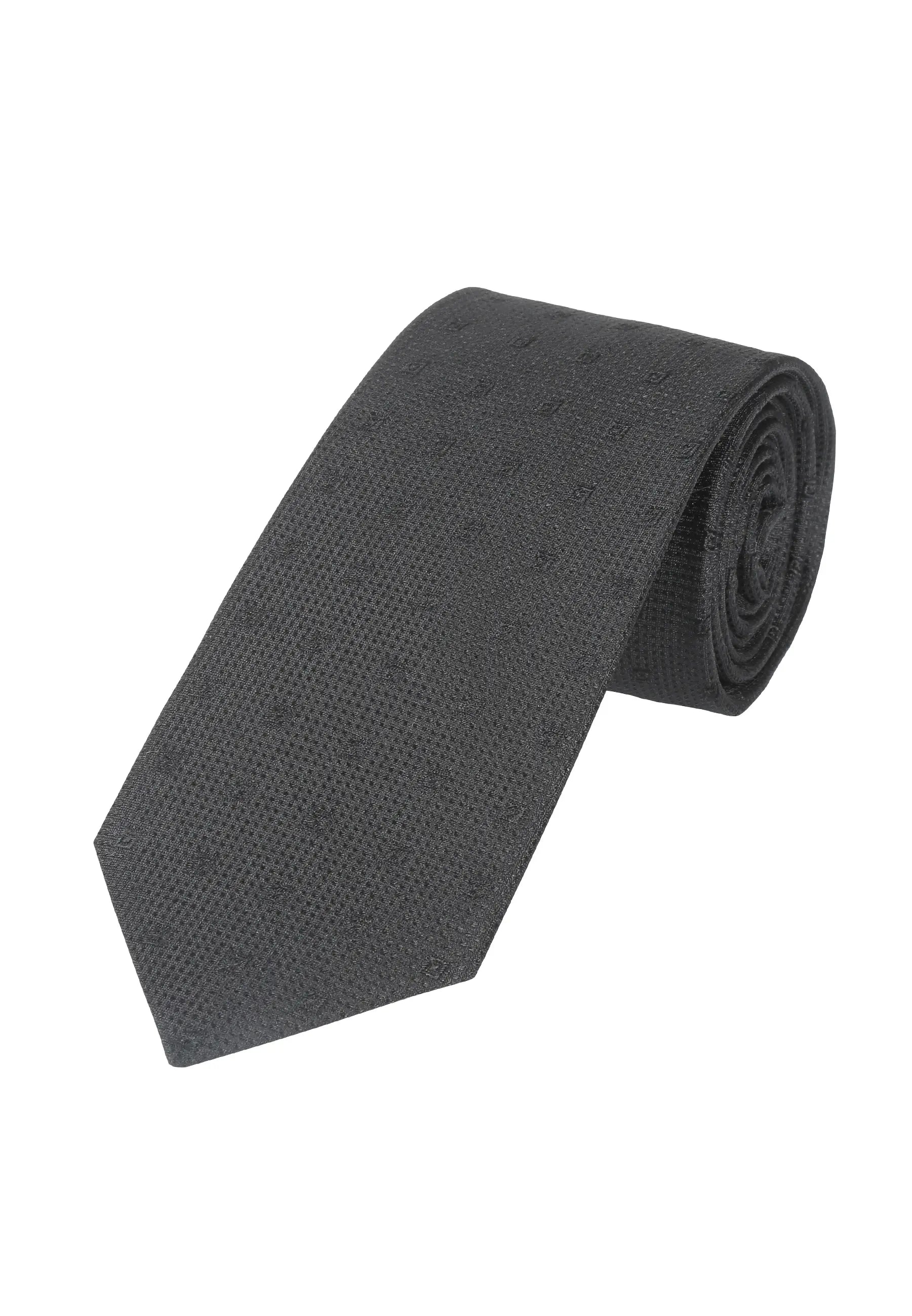 (Schwarz Mikrostruktur) Schwarze Trauerkrawatte aus 100% Seide mit dezenter Musterstruktur, 7,5cm
