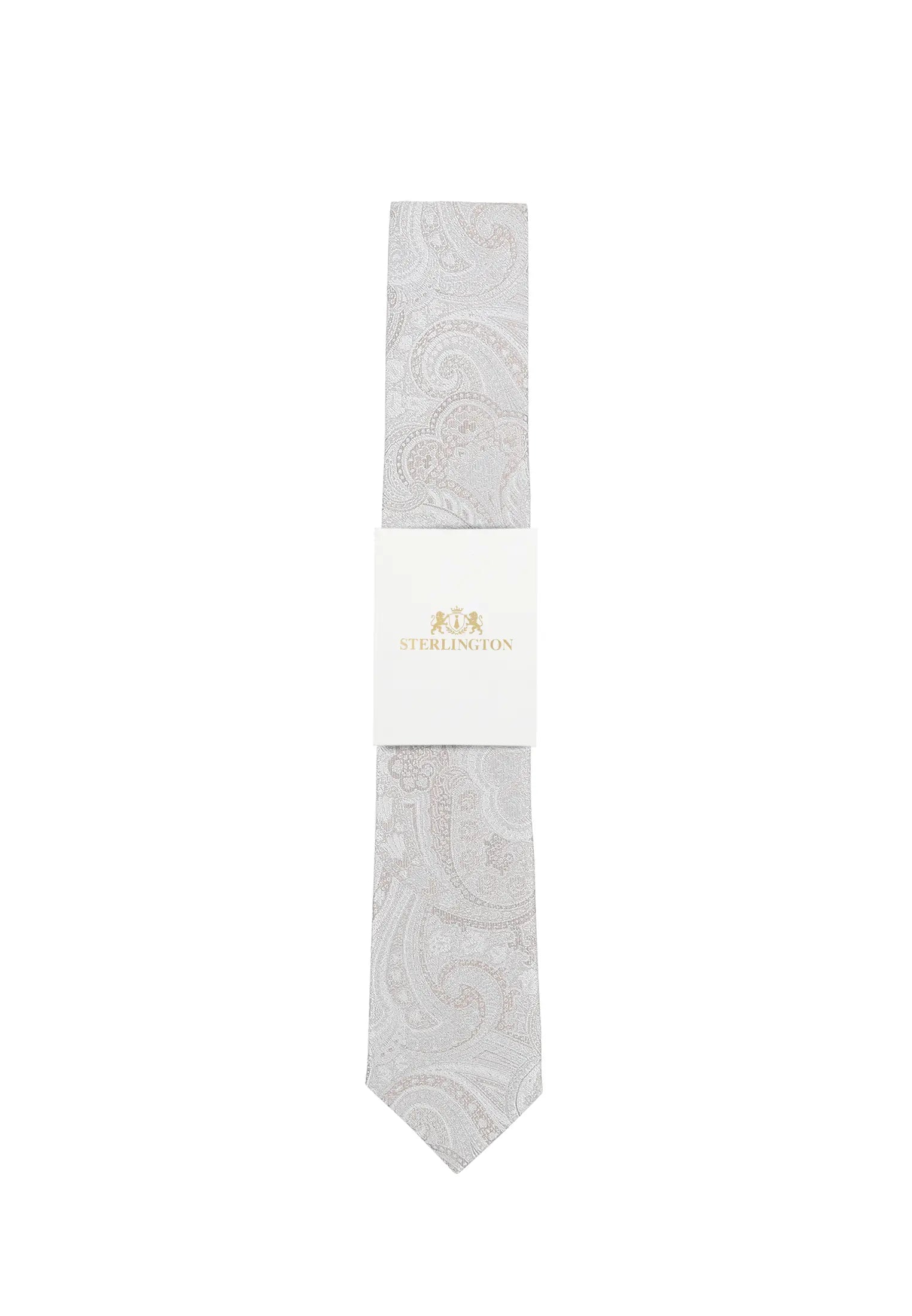 (Beige) Hochzeitskrawatte Sterlington Paisley – mit Banderole Gesamtansicht