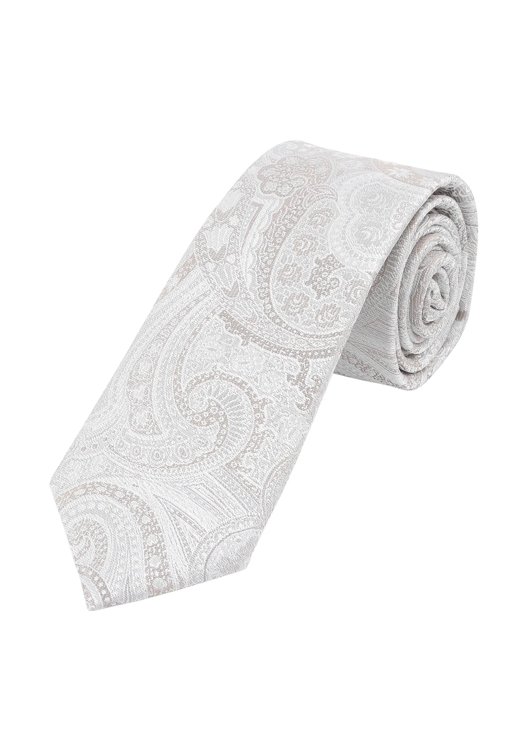 (Beige) Hochzeitskrawatte Herren Paisley Seide – gerollt Gesamtansicht
