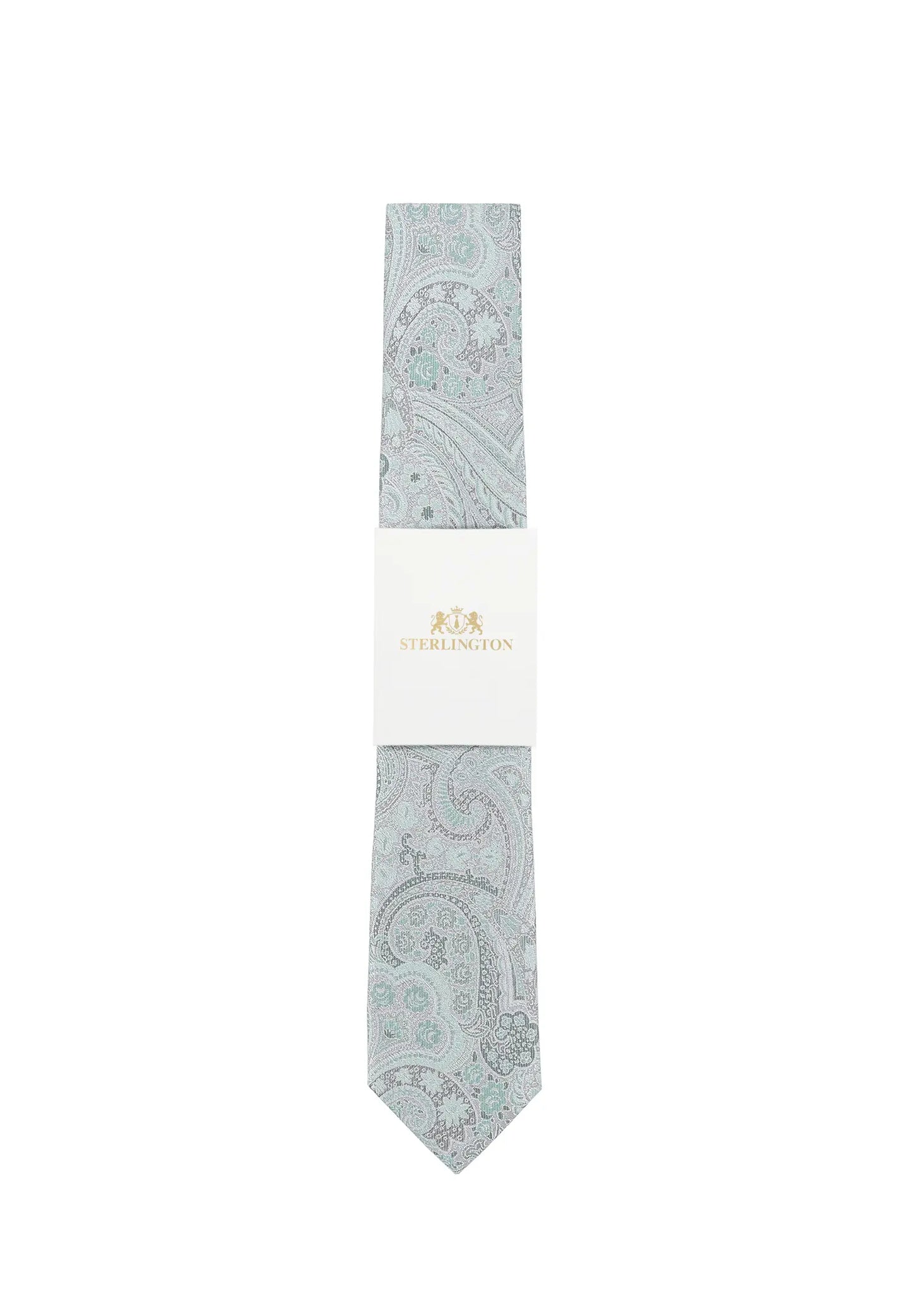 (Grün) Hochzeitskrawatte Sterlington Paisley – mit Banderole Gesamtansicht