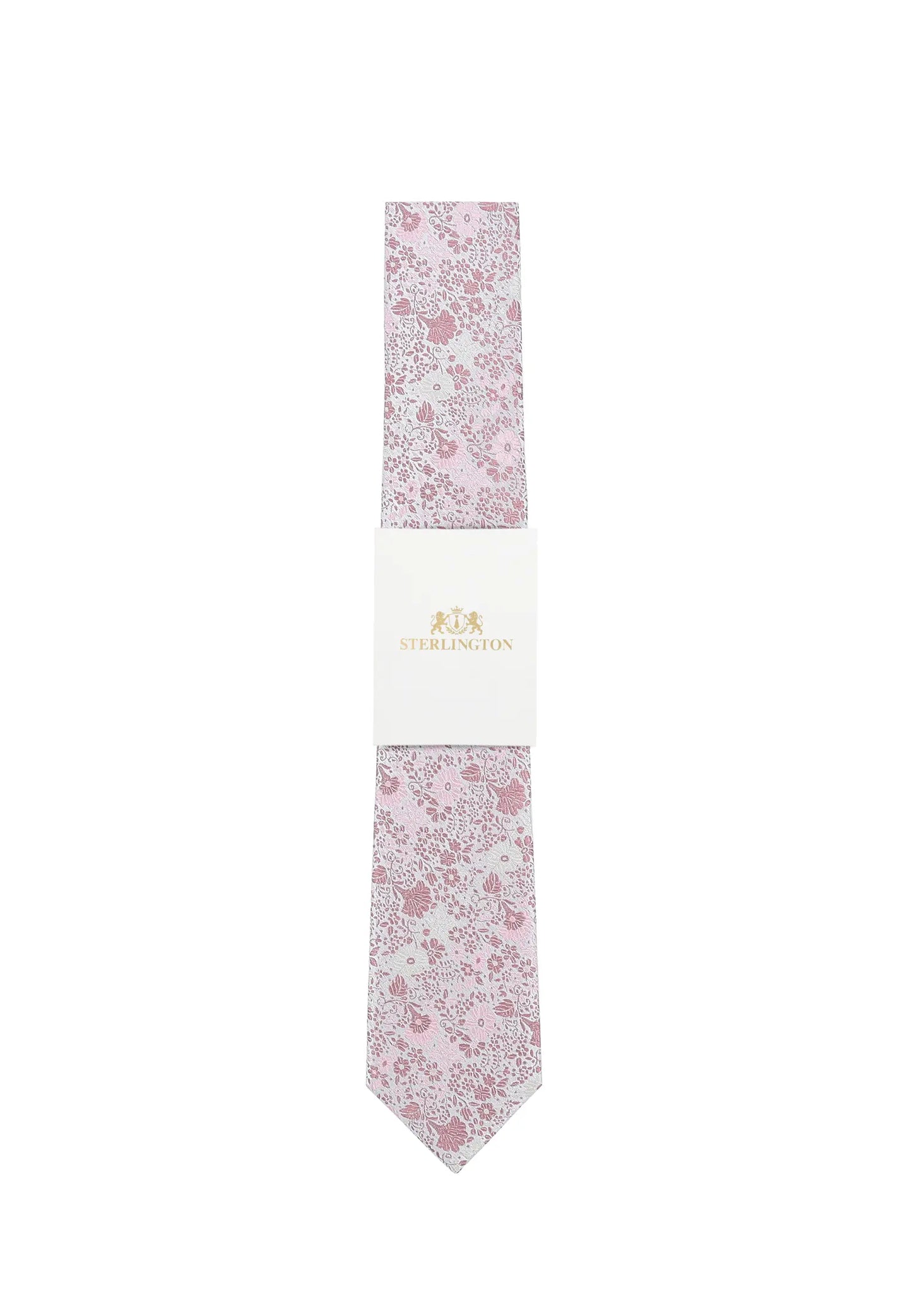 (Rosa) Hochzeitskrawatte Sterlington Floral – mit Banderole Gesamtansicht