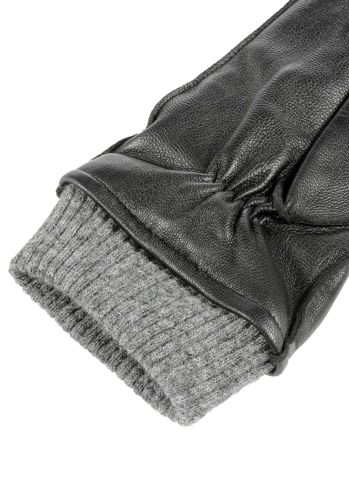 (Schwarz) Lederhandschuhe Herren mit Strickbund – Strickbund und geraffte Handgelenkpartie