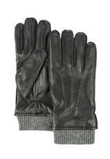 (Schwarz) Lederhandschuhe Herren mit Strickbund – Produktansicht