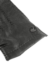 (Schwarz) Lederhandschuhe Herren – Lederoberfläche und Druckknopf