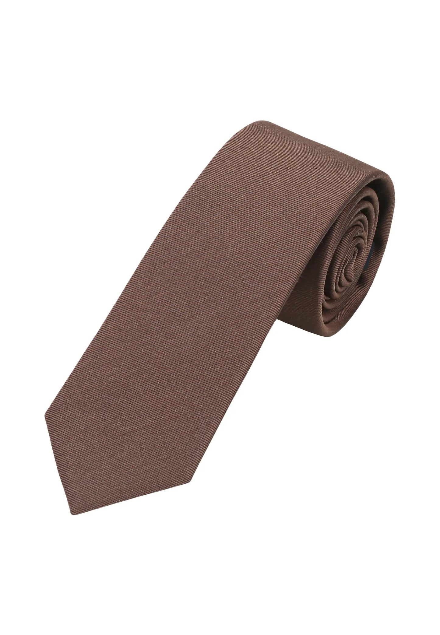 (Braun) Uni Seidenkrawatte Herren 6cm schmal aufgerollt