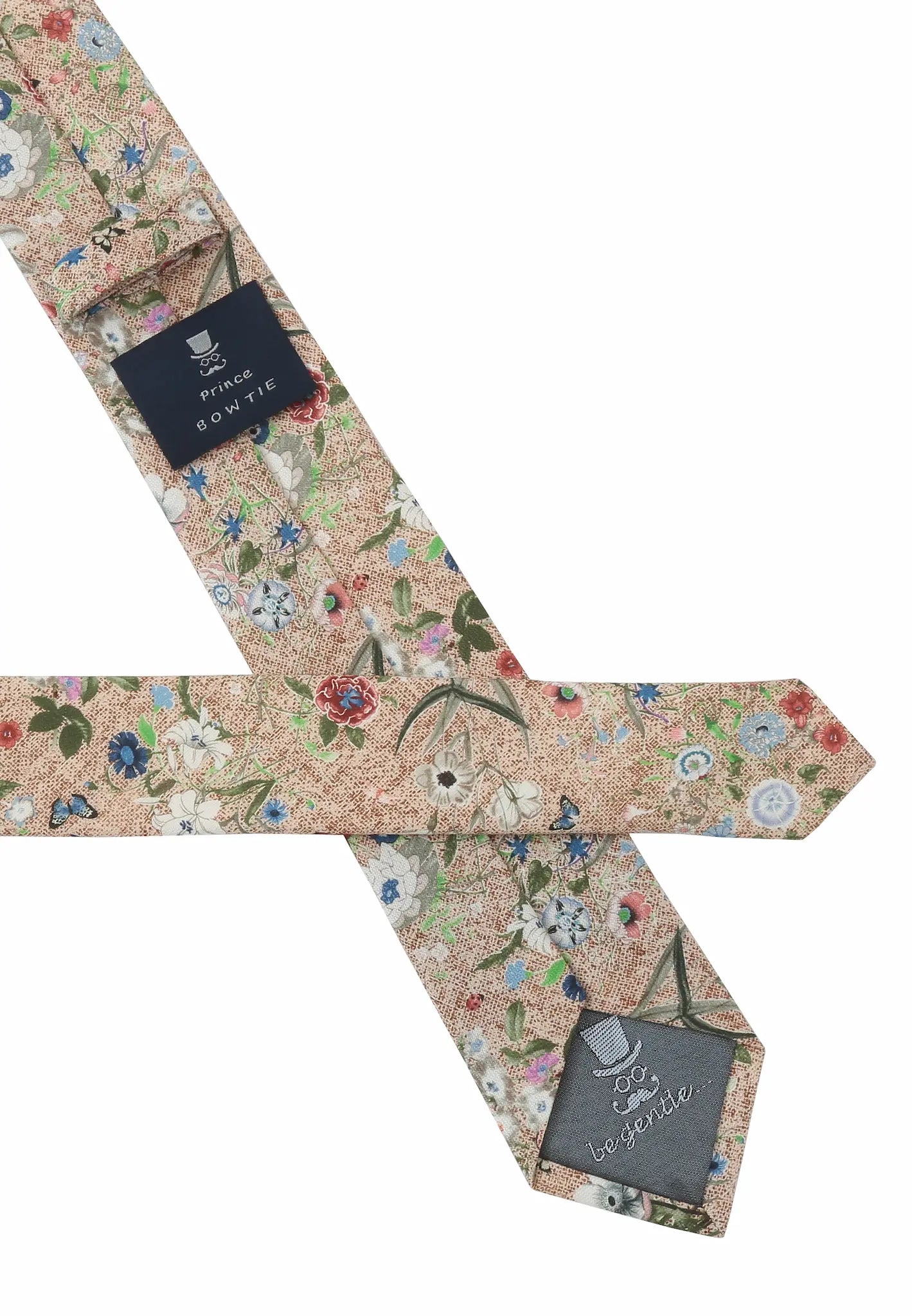 (Beige) Krawatte Herren Blumenmuster – Rückseite mit Label