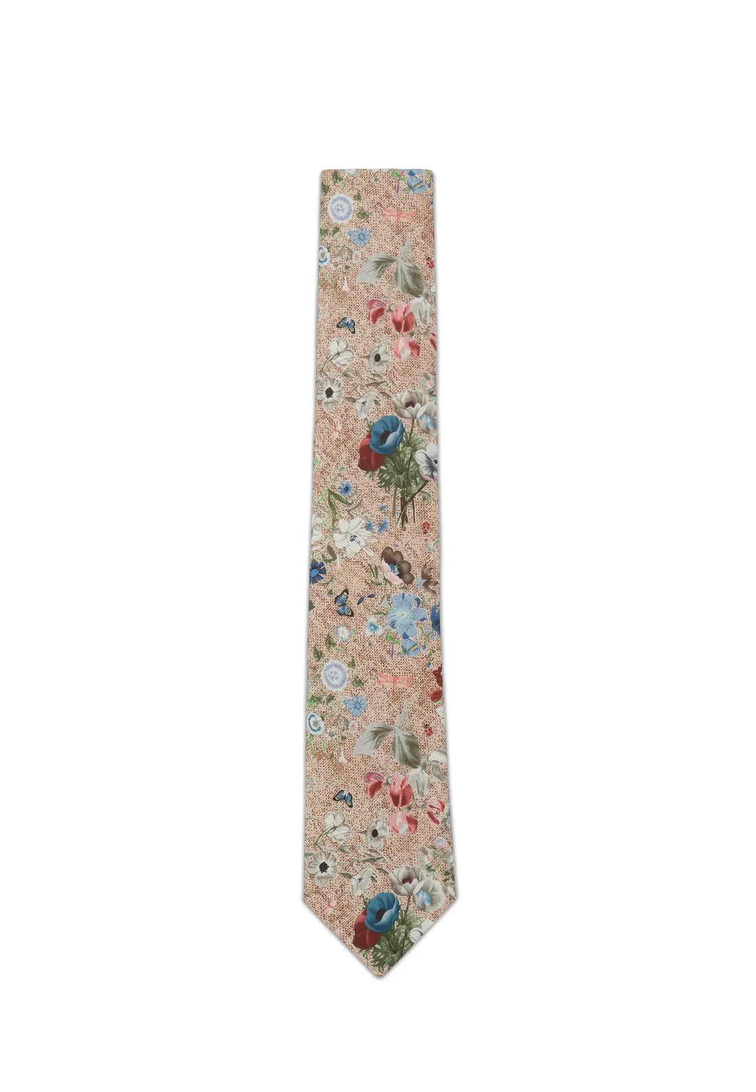 (Beige) Krawatte Herren floral Seide Baumwolle – Frontalansicht
