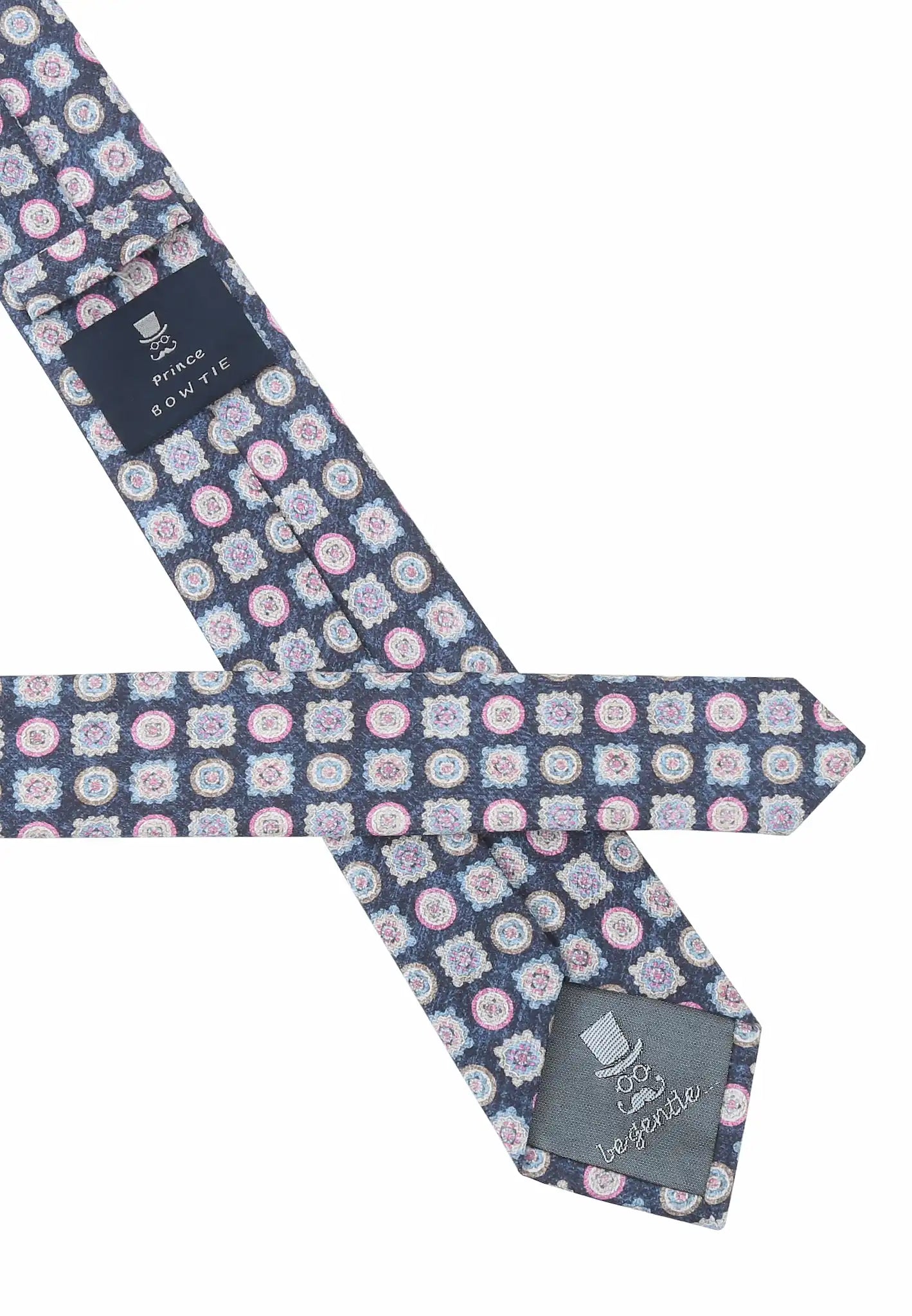 (Dunkelblau) Krawatte Medaillon Baumwolle – Rückseite mit Prince Bowtie Label
