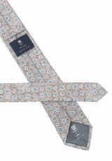 (Beige) Krawatte Medaillon Baumwolle – Rückseite mit Prince Bowtie Label