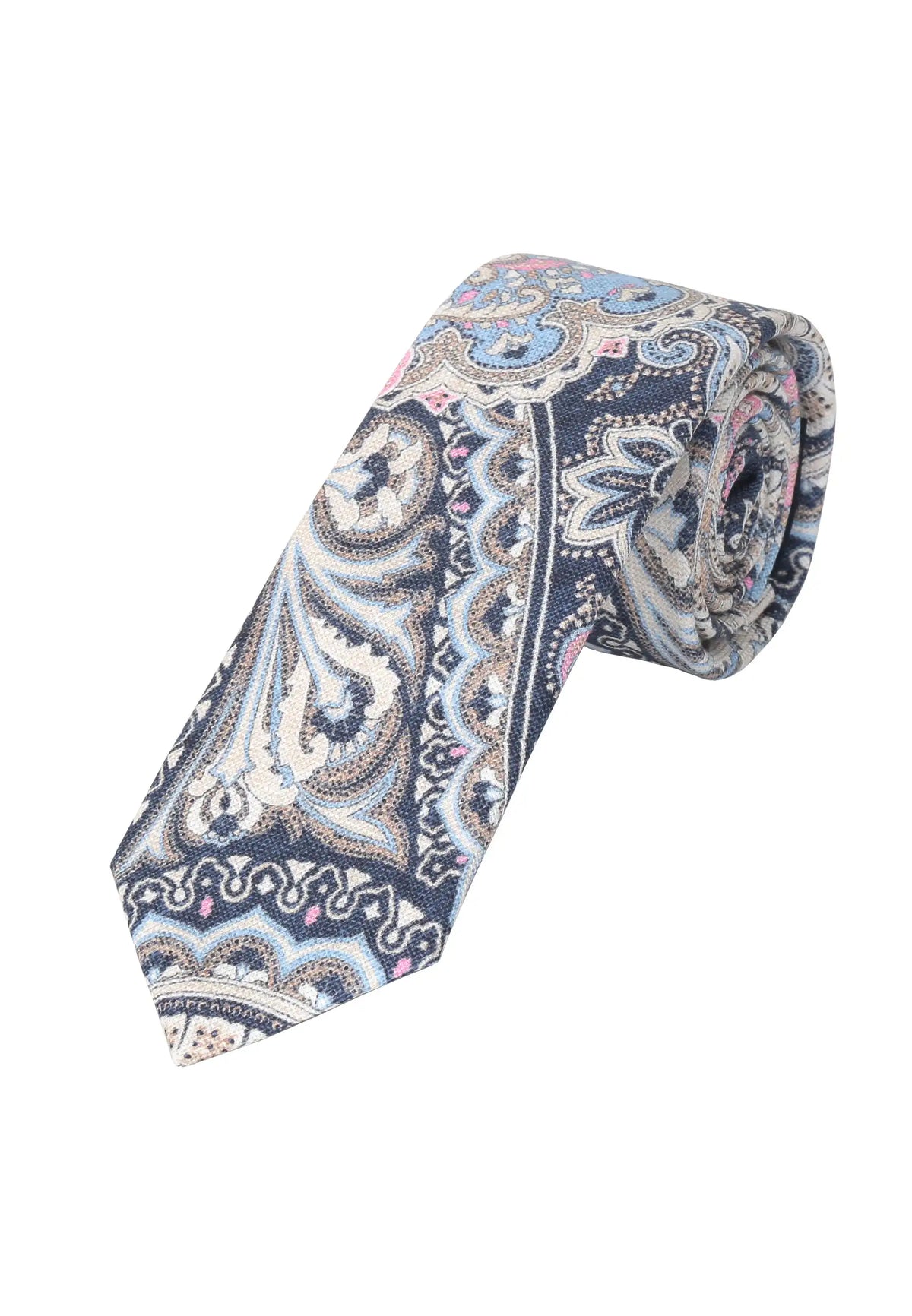 (Dunkelblau) Krawatte Herren Paisley-Muster Baumwolle – gerollt