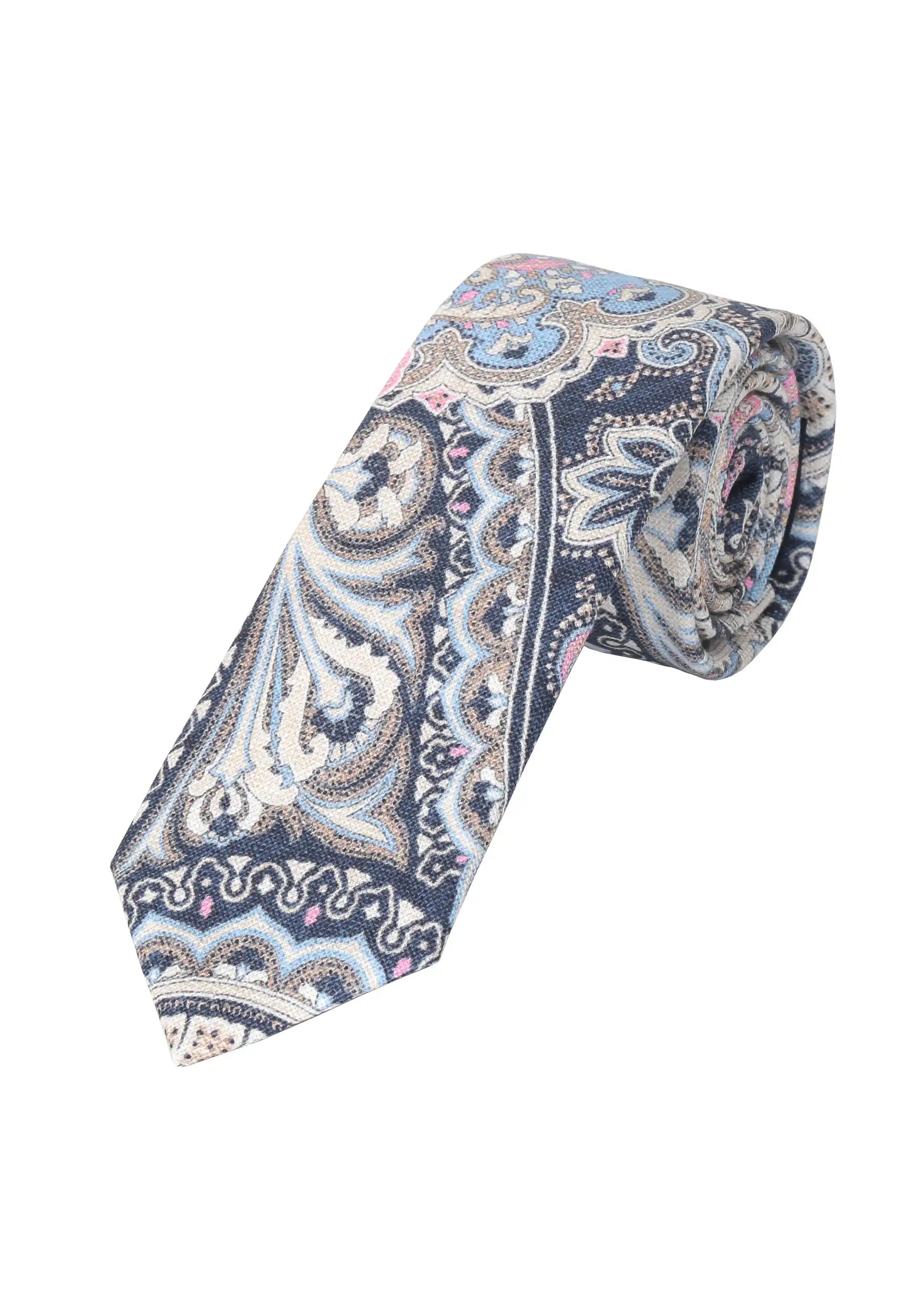 (Dunkelblau) Krawatte Herren Paisley-Muster Baumwolle – gerollt