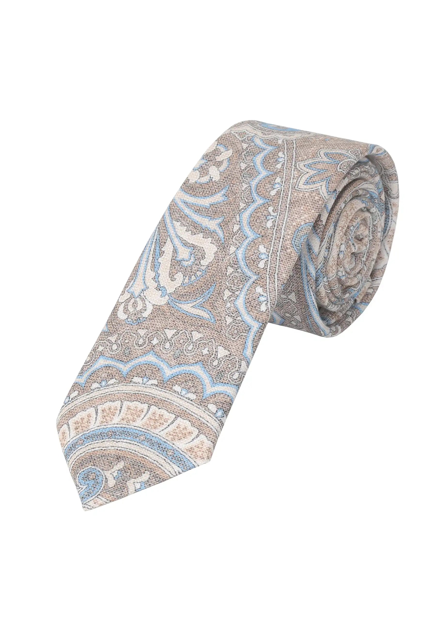 (Beige) Krawatte Herren Paisley-Muster Baumwolle – gerollt