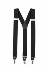 (Schwarz) Hosenträger Herren festlich – Y-Form mit Clips und Lederdetails