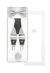 (Silber) Hosenträger Set Hochzeit Paisley mit Fliege und Einstecktuch – Sterlington Geschenkbox