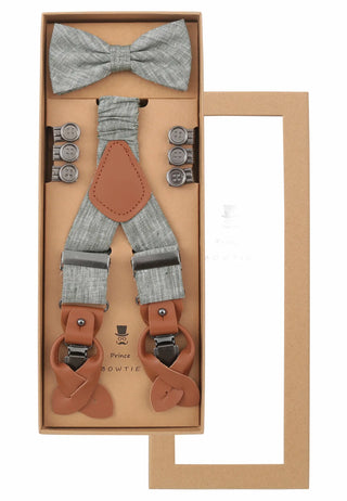 Hosenträger Set Herren mit Fliege - Leinen