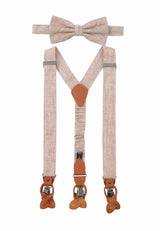 (Beige) Hosenträger und Fliege Herren Leinen – Y-Form mit Lederdetails