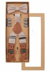 (Beige) Hosenträger Set Herren Leinen mit Fliege – Geschenkbox Prince Bowtie