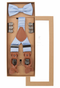 (Hellblau) Hosenträger Set Herren mit Fliege Mikromuster Seide – Geschenkbox Prince Bowtie