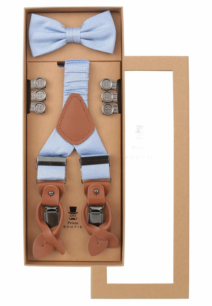 Hosenträger Set Herren mit Fliege aus Seide – Mikromuster